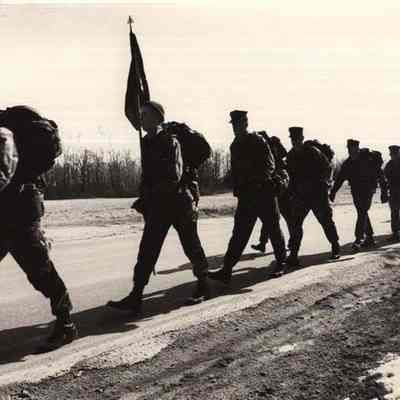 A photo view of Marines from BNAS marching. 3/30/1992.