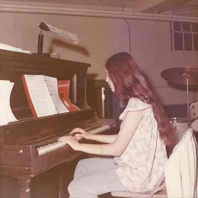 Barbara Aldridge contestant #5 practicing her piano number at dress rehearsal.