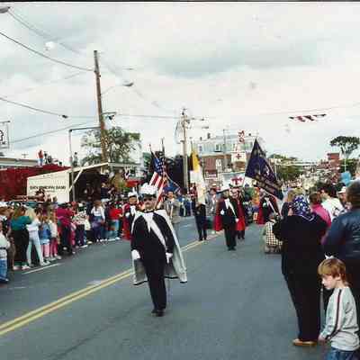 A color photograph of a marching unit in the 250th Anniversary Parade.
