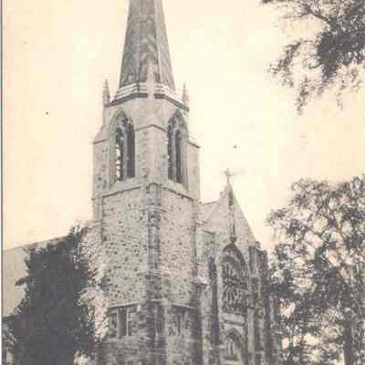 A postcard view of St. Johns Catholic Church.