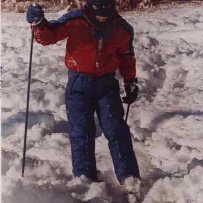 A photo view of someone skiing. 1/13/1988.
