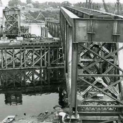 Repairs Underway on the Railroad Bridge, 1936 Flood