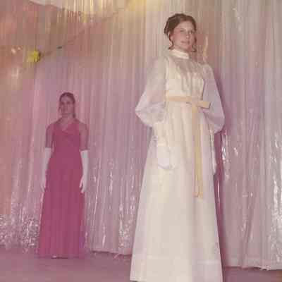 Gale Cowley and Kathy Livernois waiting there turn for Gown Competition.