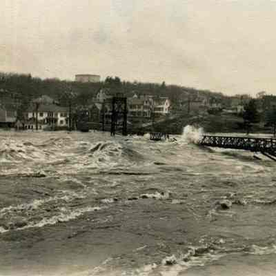 Battered Swinging Bridge during the flood of 1936