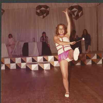 Bernadette Menard Contestant #1 practicing her baton routine at dress rehearsal.