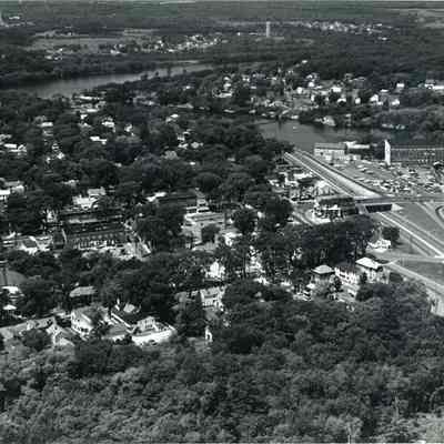 An aerial photo of Brunswick facing Northwest with Androscoggin River at rear. c.1970