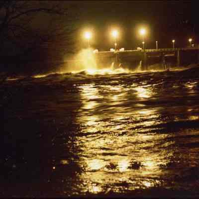 Night time photo of the 1987 Flood