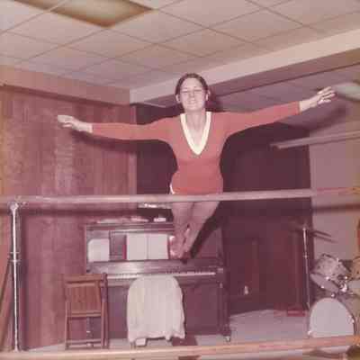 Althea Kinney Contestant #3 practicing her uneven parell bars. Gale Cowley and Kathy Livernois waiting there turn for Gown Competition. Gale Cowley and Kathy Livernois waiting there turn for Gown Competition.