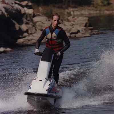 A photo view of a man on a jet ski. 9/22/1989.