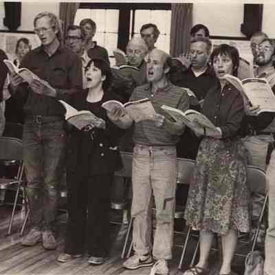 A photo view of the Chorale at rehearsal. 5/4/1984.