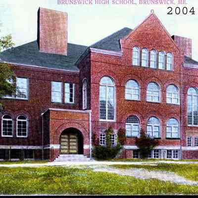 A picture postcard of the "old" Brunswick High School on Federal Street.