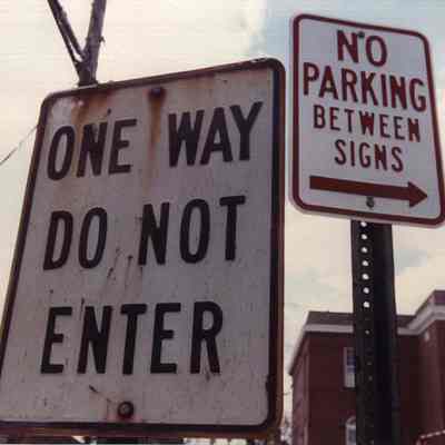 A photo view of traffic signs on Federal Street. 3/1/1991.