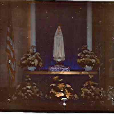 A color Polaroid photograph of a church scene.
