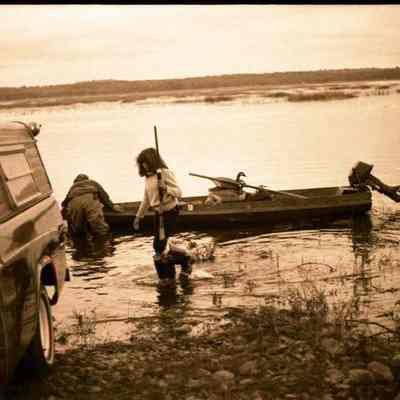 A photo view of duck hunters at Merrymeeting Bay. 11/21/1984.
