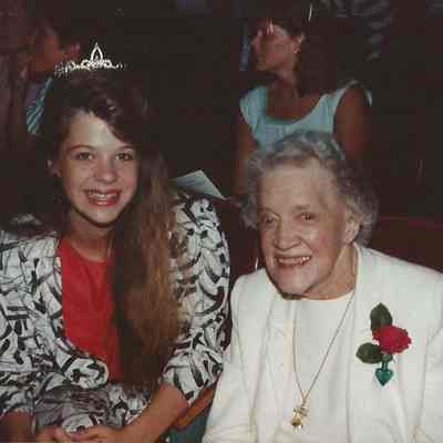 Lisa Kelly with Margaret Chase Smith at the Maine Egg Festival.