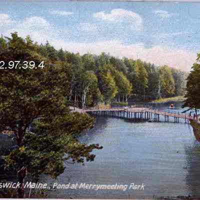 A picture postcard of the Pond at Merrymeeting Park.