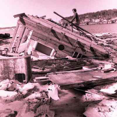 A photo view of debris at Bailey Island. 3/10/1978.