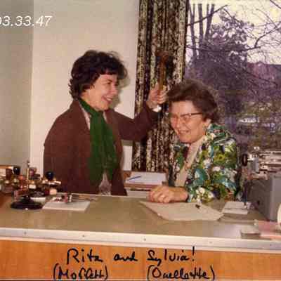 A photo of Rita Moffett and Sylvia Ouelette. 11/1976