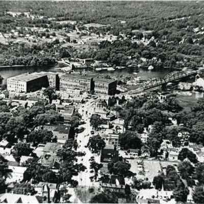 An aerial view of downtown Brunswick and Topsham.