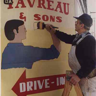 A photo view of a sign painter at work. 3/3/1988.