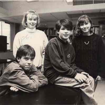 A photo view of essay winners at the Brunswick Elks Lodge. 3/18/1992.