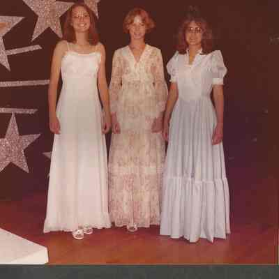 The first 4 contestants posing in their gowns, L. to R. Shannon, Joanne, Susan and Darren.