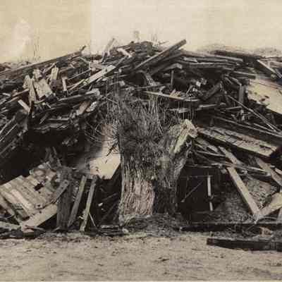 A photo view of a pile of debris. 4/21/1980.