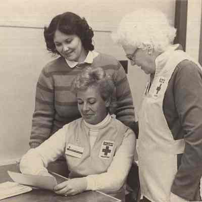 A photo view of Red Cross volunteers. 1/4/1984.