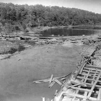 A photo of the construction of the dam at Pejepscot. 9/21/1893