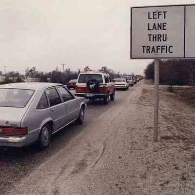 A photo view of traffic backed up on I 95. 4/5/2990.
