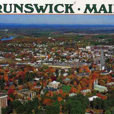 A picture postcard aerial view of Maine Street.