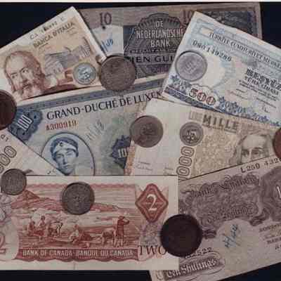 A photo view of foreign money. 4/11/1991.