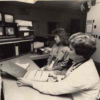 A photo view of Kathy Gerber & Cindy Bernier. 4/21/1992.
