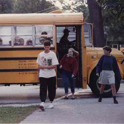 A photo view of BHS students getting off the bus. 9/4/1991.