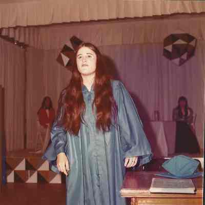 Contestant #6 Jane Thiboutot practicing her skit.