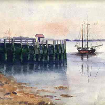 Painting titled "The Sunken Schooner Wharf"