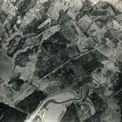 A B/W aerial photograph of an area near Dyer Corner. 5/4/1953