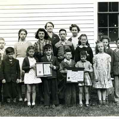 Pupils of Growstown School with Teacher and School Nurse