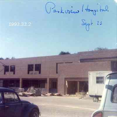 A photo of Parkview Hospital under construction. 9/1973