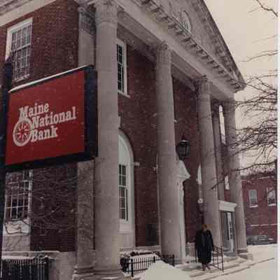 A photo view of Maine National Bank on Maine Street. 1/25/1990.