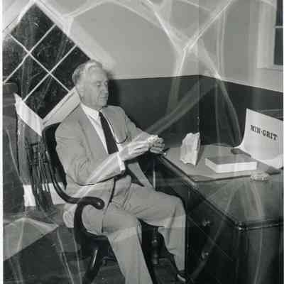 A photo of Emery Booker at the feldspar mill. 1955.
