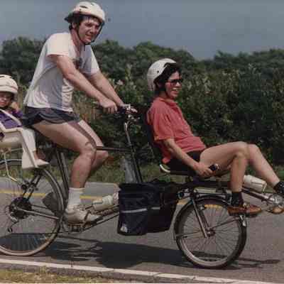 A photo view of a bicycle built for three. 8/18/1989.