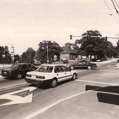 A photo view of the corner of Pleasant, Stanwood and Mill Streets.
