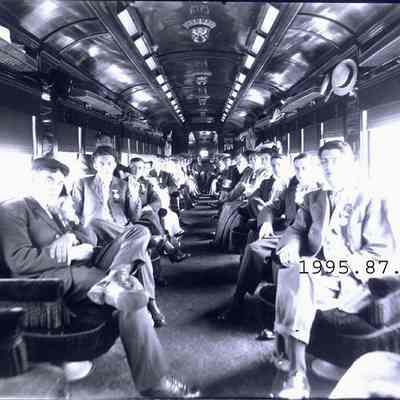 Interior of a trolley car.