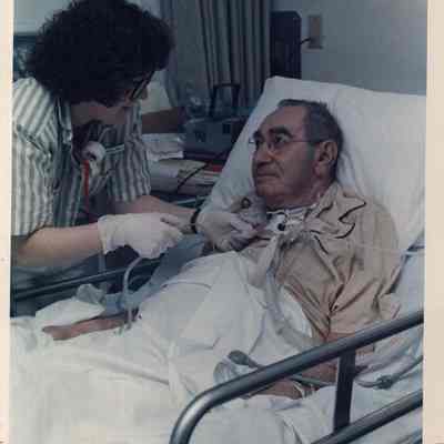 A photo view of a patient in a hospital. 4/21/1989.