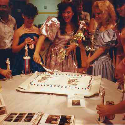 Cutting the cake at the reception.