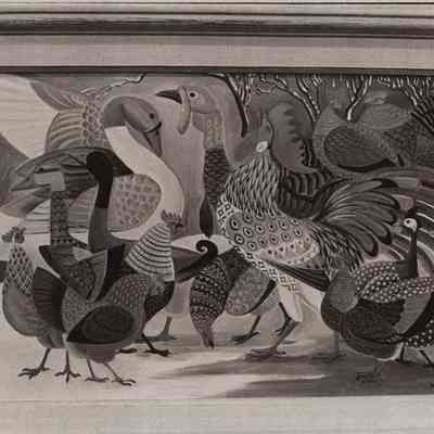 A photo view of a print by Dahlov Ipcar.