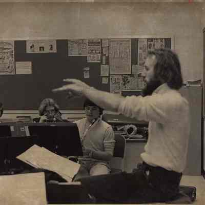 A photo view of a band practicing. 12/10/1975.