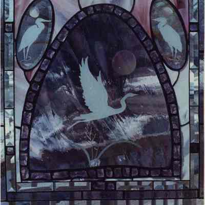 A photo view of a stained glass window. 2/12/1990.