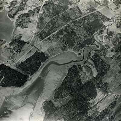 A B/W aerial photograph of an area near Dyer Corner. 5/4/1953